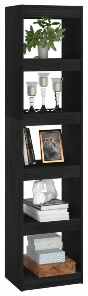fekete tömör fenyőfa könyvszekrény/térelválasztó 40x30x167,5 cm