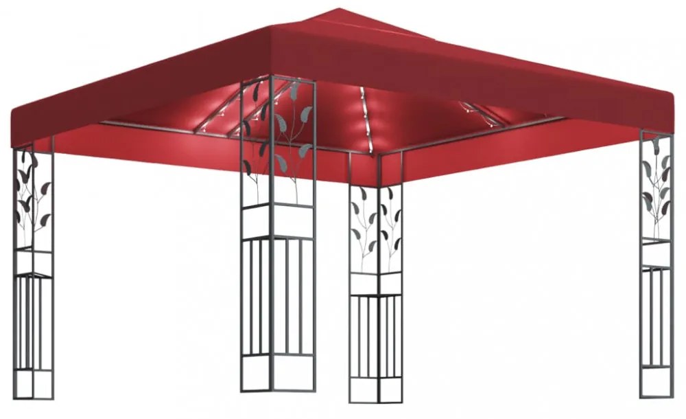 bordó pavilon LED fényfüzérrel 3 x 3 m