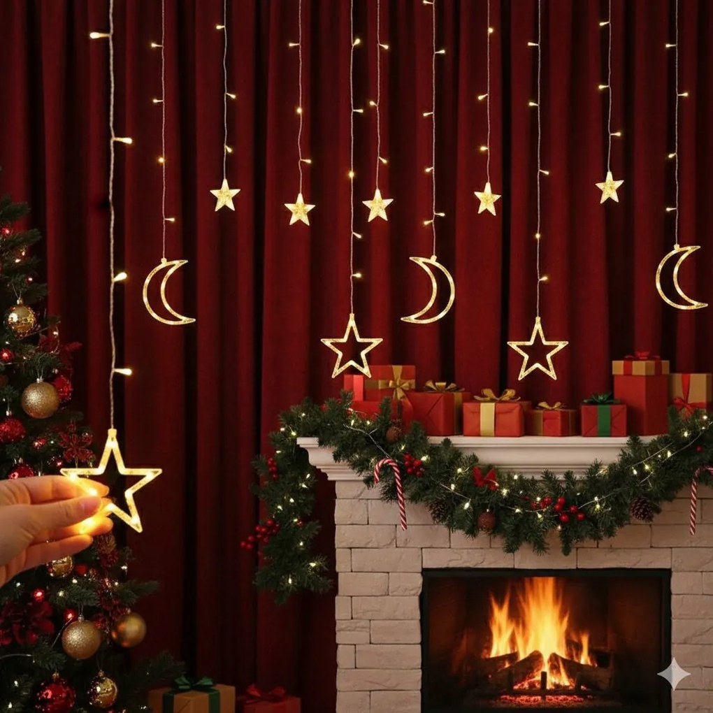 Led Függöny 3,5M Holdak Meleg Fehér Led Girland Karácsonyi Dekoráció