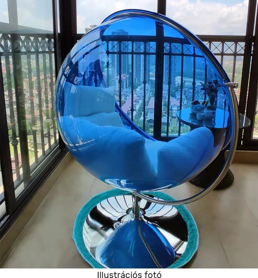 Függő fotel állvánnyal, átlátszó/ezüst/szürke, BUBBLE NEW TYP 2