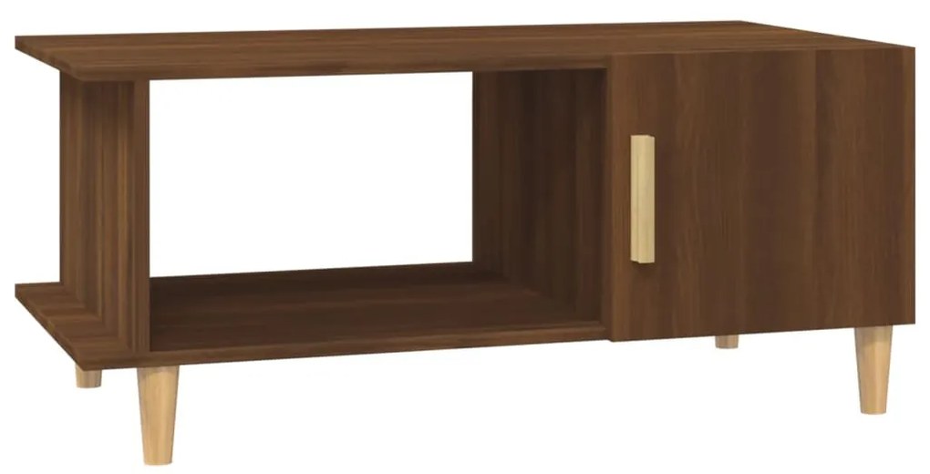 Barna tölgyszínű szerelt fa dohányzóasztal 90 x 50 x 40 cm