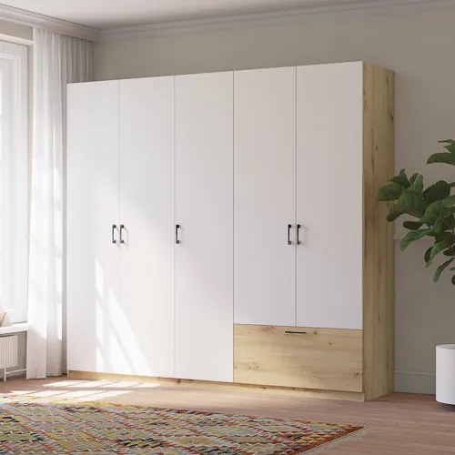 Gardróbszekrény Tölgy/Matt Fehér Színben. 225 cm. ALTA