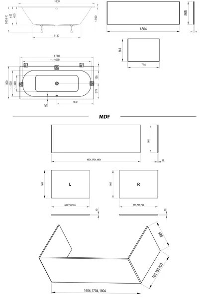 Ravak C921300000 - CITY SLIM kád 180x80 cm akril/fehér