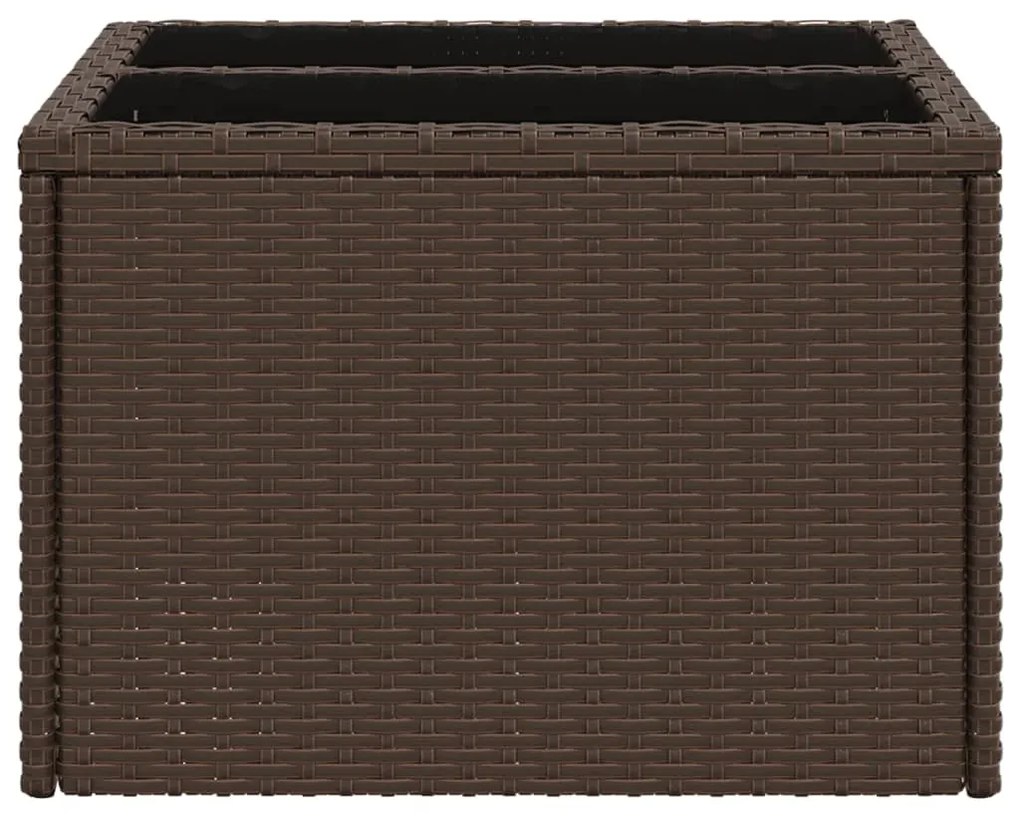 barna polyrattan üveglapos kerti asztal 55 x 55 x 37 cm