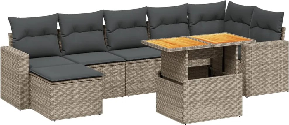 vidaXL 8 részes szürke polyrattan kerti ülőgarnitúra párnákkal