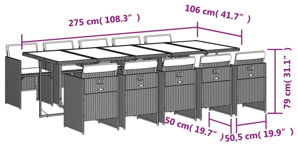 11részes vegyes bézs polyrattan kerti étkezőgarnitúra párnákkal