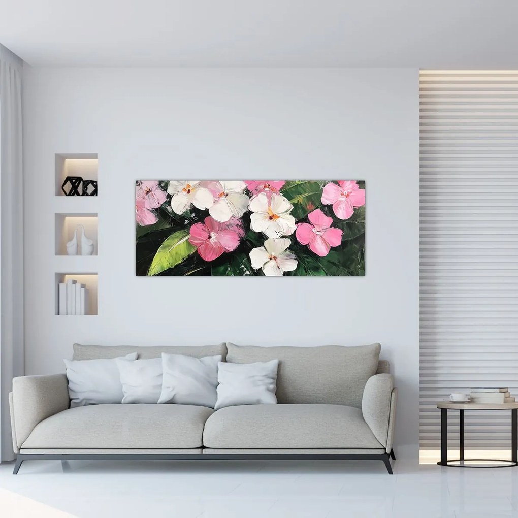 Kép - Rózsaszín és fehér virágok (120x50 cm)
