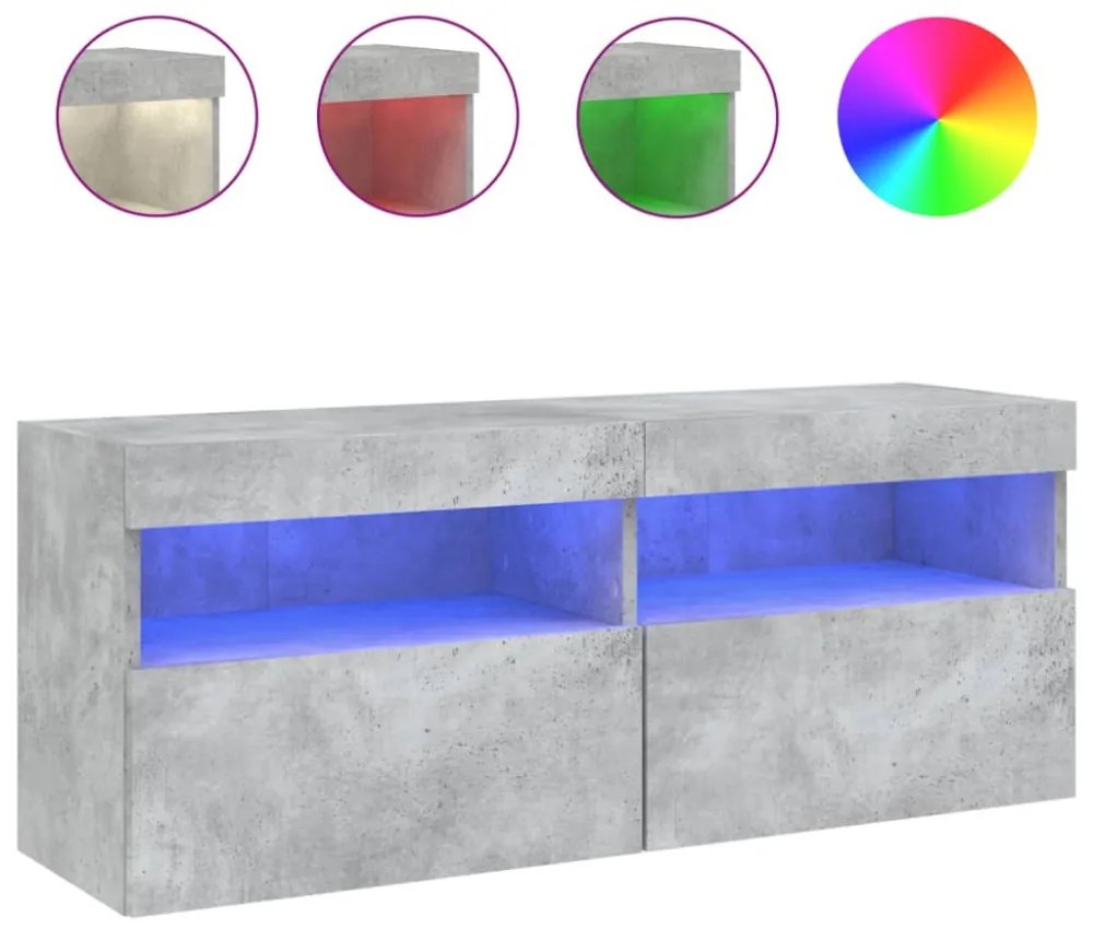 betonszürke falra szerelhető TV-szekrény LED-del 100x30x40 cm