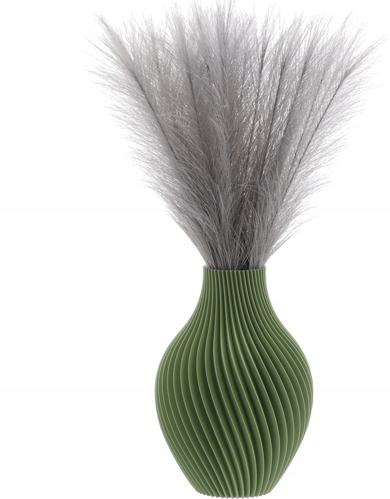 Váza művirág üveg 3D zöld magas 25cm dekoratív műanyag