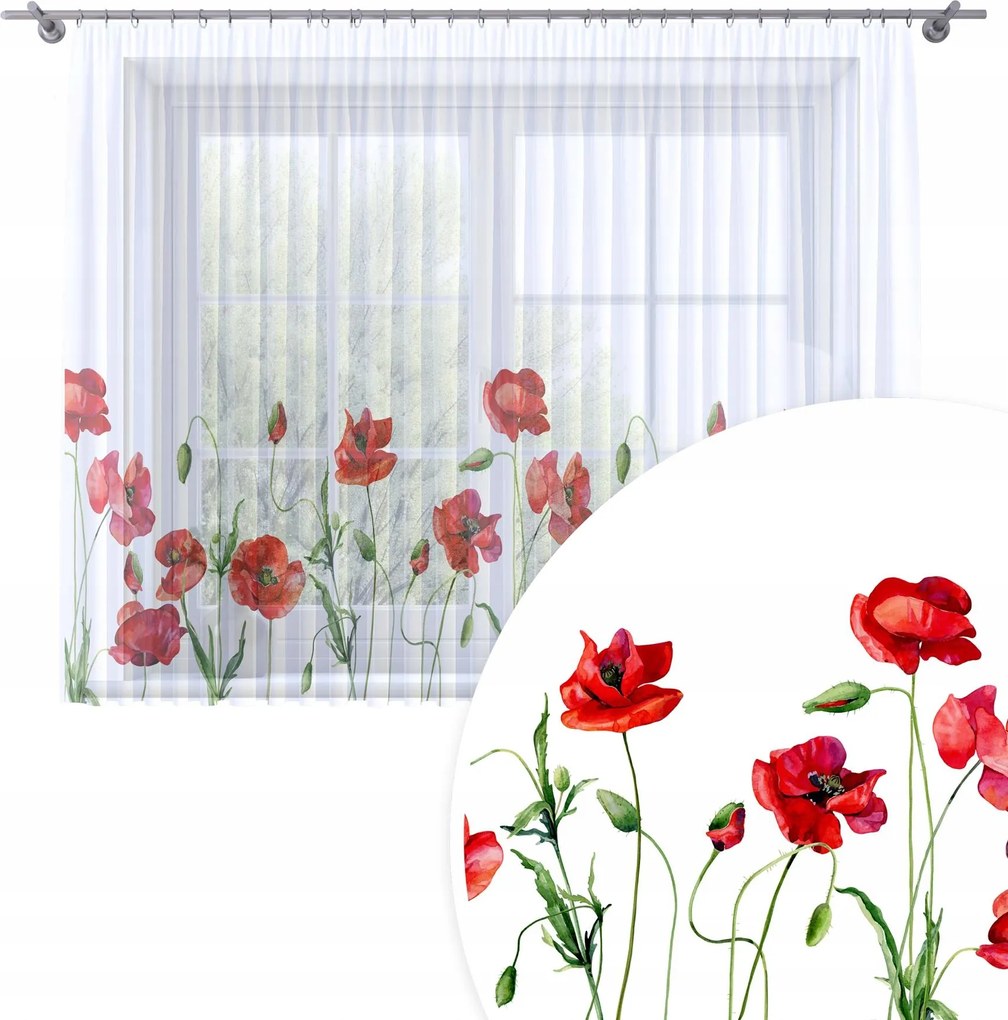 Függöny Kész Fátyol 300X160 Festett Mintás Béka Szalag Függöny Pipacs 374