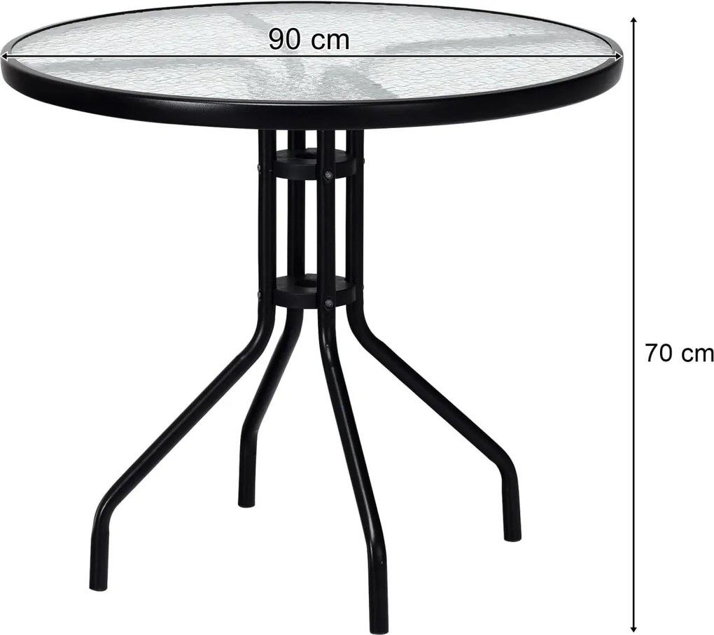 Kerek kerti asztal üveglappal ISLAND 90 cm, fekete