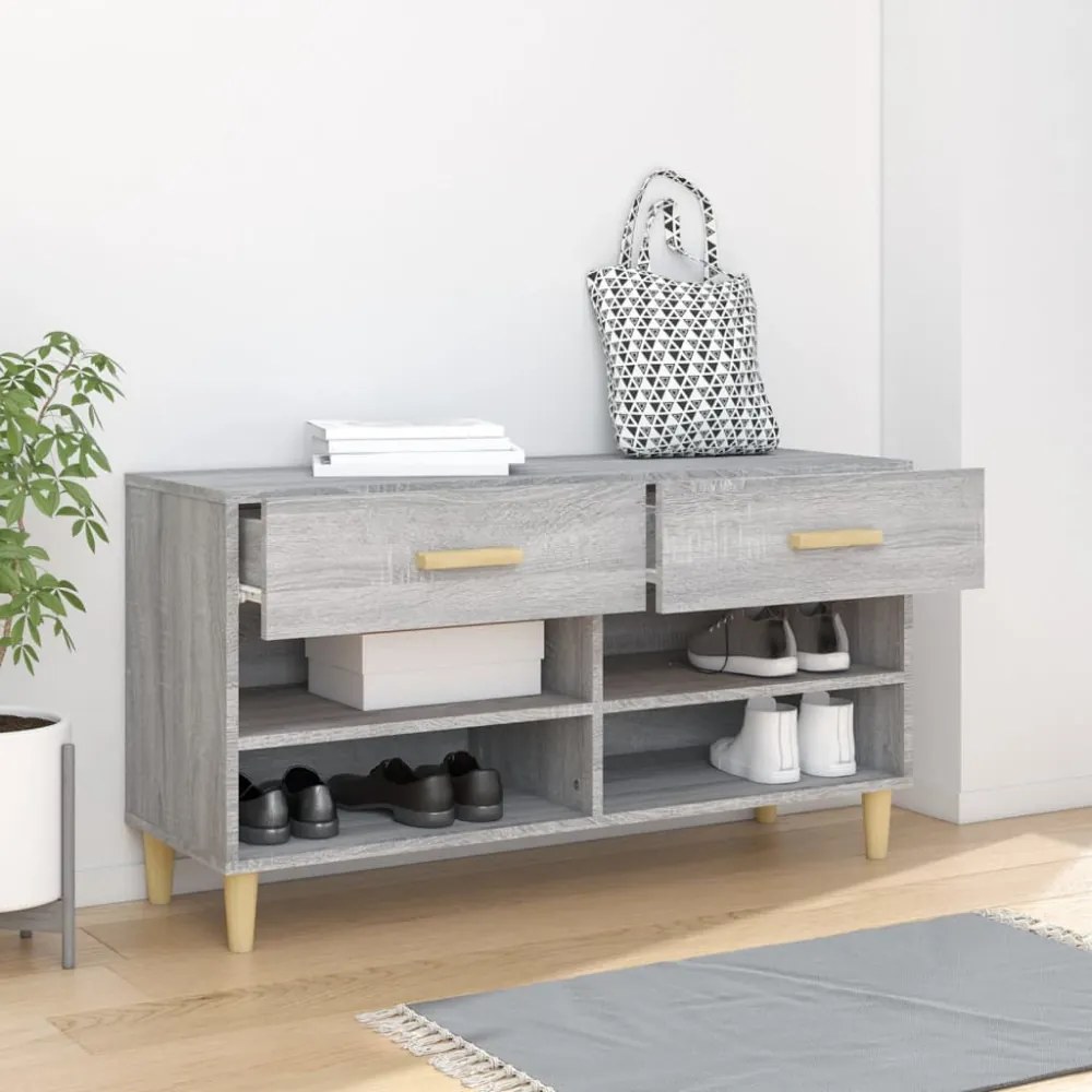 szürke sonoma színű szerelt fa cipőszekrény 102 x 35 x 55 cm