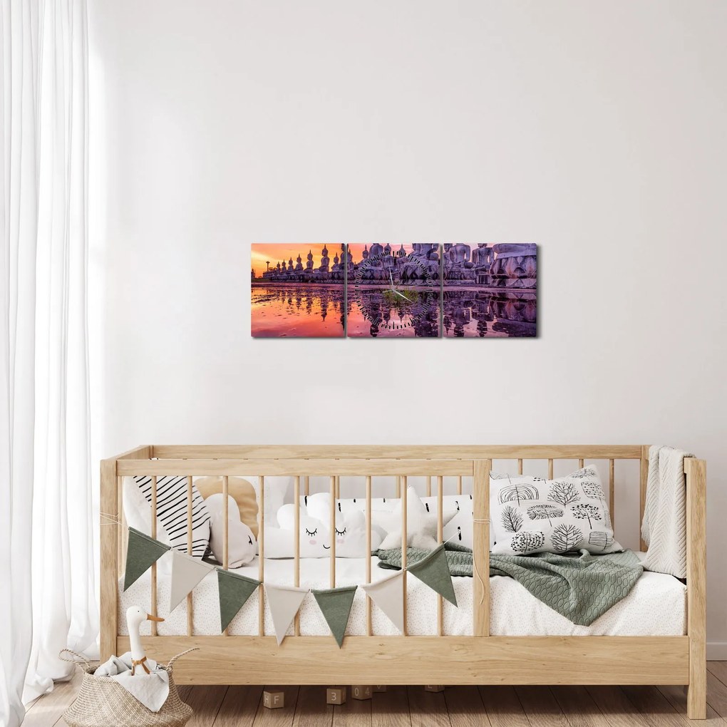 Kép - Buddhák naplementekor (órával) (90x30 cm)