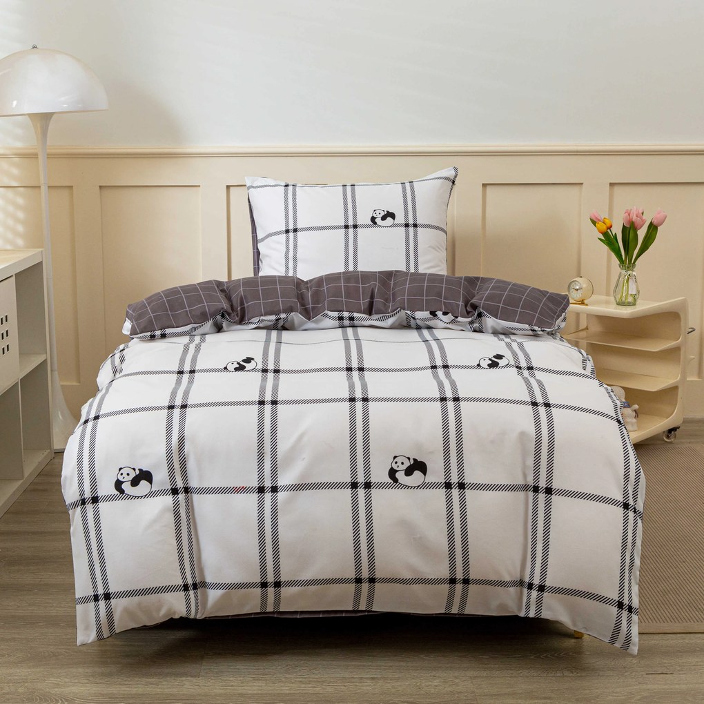 Mikroflanel ágyneműhuzat CUTE PANDA fehér Ágyneműhuzat mérete: 70 x 90 cm | 140 x 200 cm