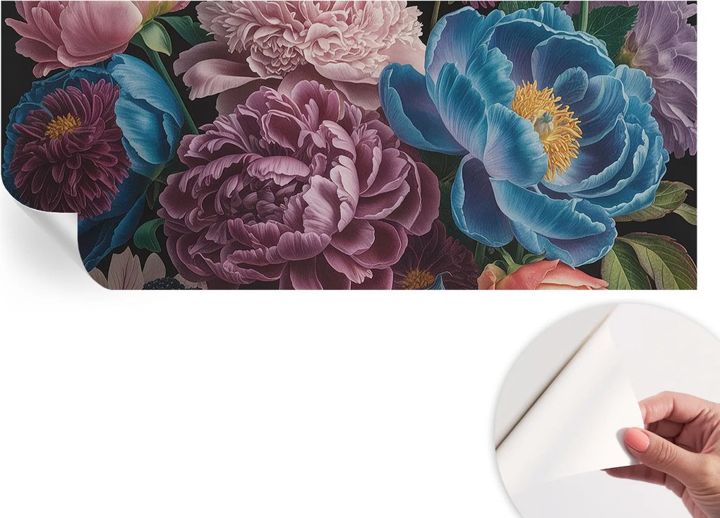 Öntapadós tapéta Fali furnér 3D hatás Színes virágok 250x104 cm