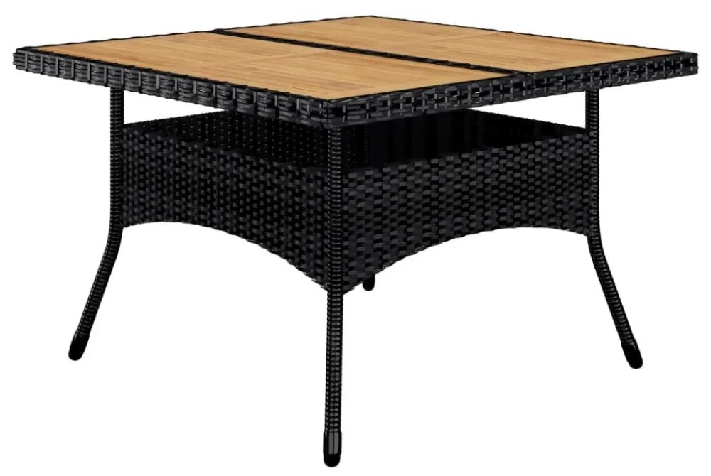 9 részes fekete polyrattan és tömör fa kerti étkezőgarnitúra
