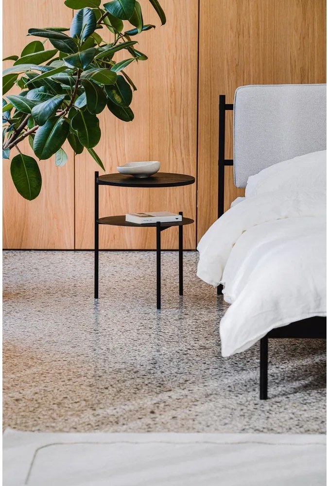 Fekete éjjeliszekrény tölgyfa dekoros asztallappal Tu – noo.ma