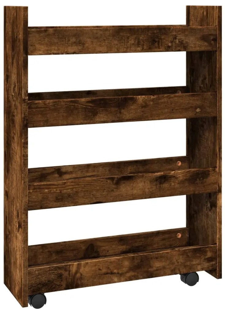 4 szintes füstös tölgy színű szerelt fa keskeny tárolókocsi