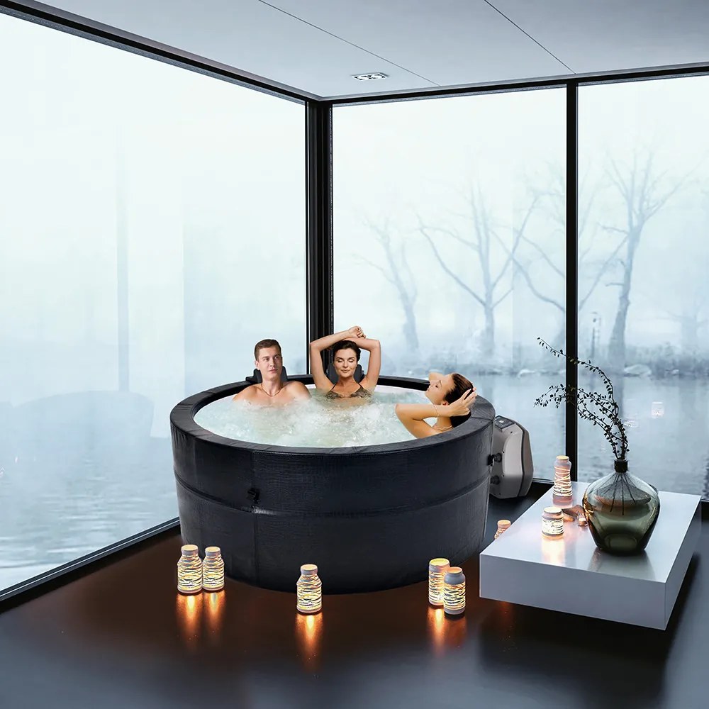 Avenli Saipan fekete bőrhatású dézsa pezsgőfürdő, 184 × 73 cm, 1200 l
