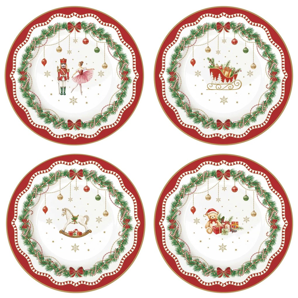 Karácsonyi porcelán desszertes tányér 4 db szett díszdobozban Magie de Noel