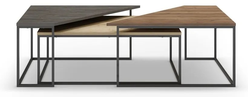 Natúr színű dohányzóasztal szett diófa dekoros asztallappal, 3 db-os 70x110 cm Titan – Marckeric