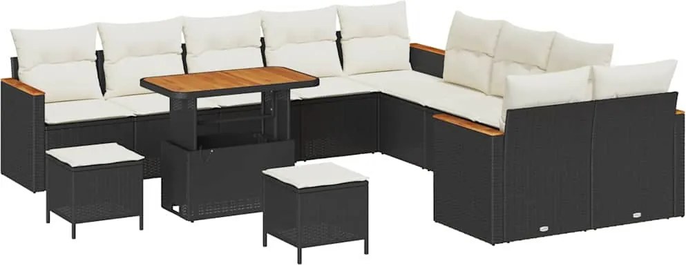 vidaXL Kerti Kanapé Szett párnával 13 pcs Fekete polirattan