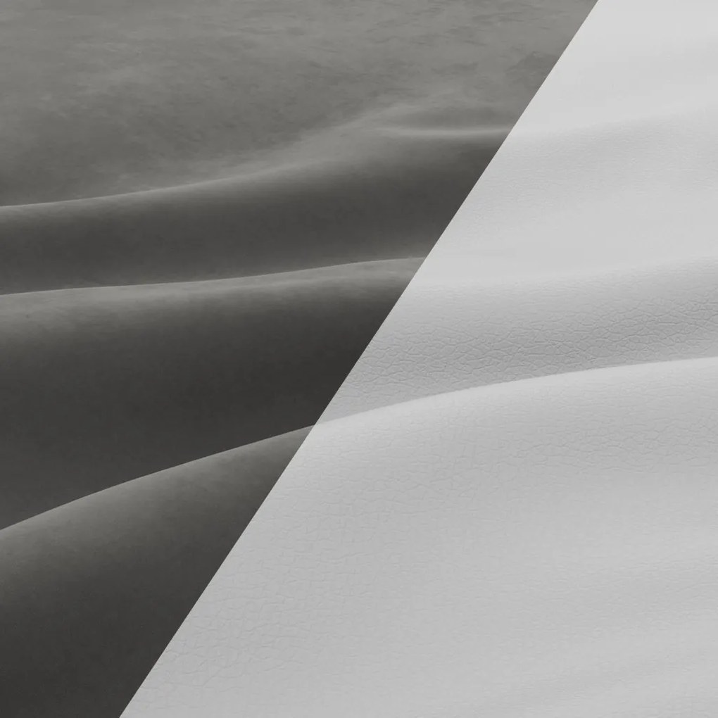 Tokio sarokkanapé, L alakú háttámlával, 2 ágyneműtartóval, bársony + műbőr, jobboldali, szürke - fehér