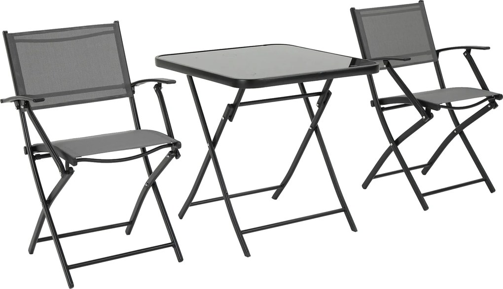 Outsunny Összecsukható Étkezőszett 3 Részes Erkélybútor Készlet 1 Asztal+2 Szék Kerti Bútor Szett Ülőgarnitúra Fém Hálós Fekete+Szürke | Aosom