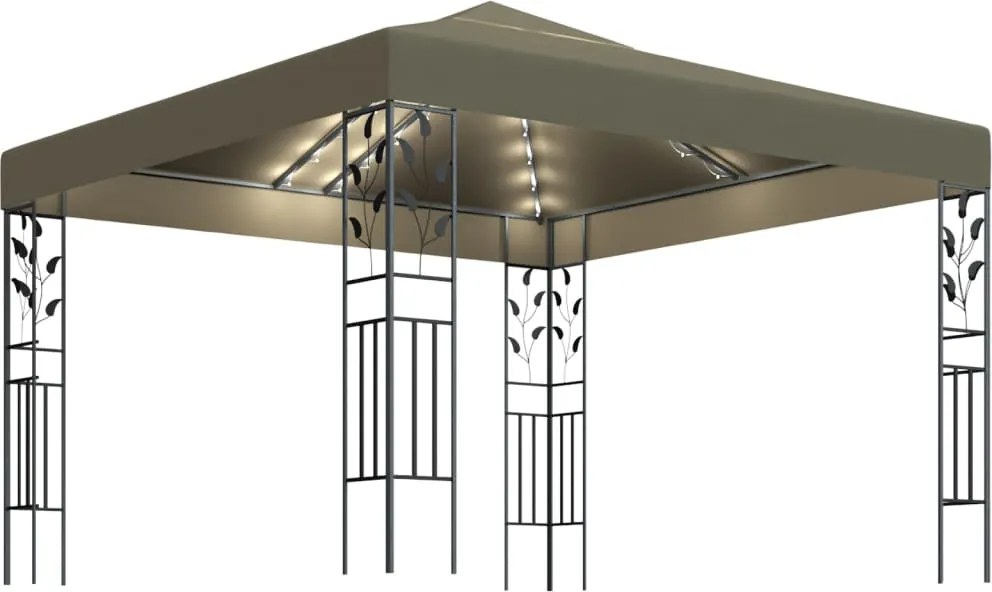 vidaXL tópszínű pavilon LED fényfüzérrel 3 x 3 m
