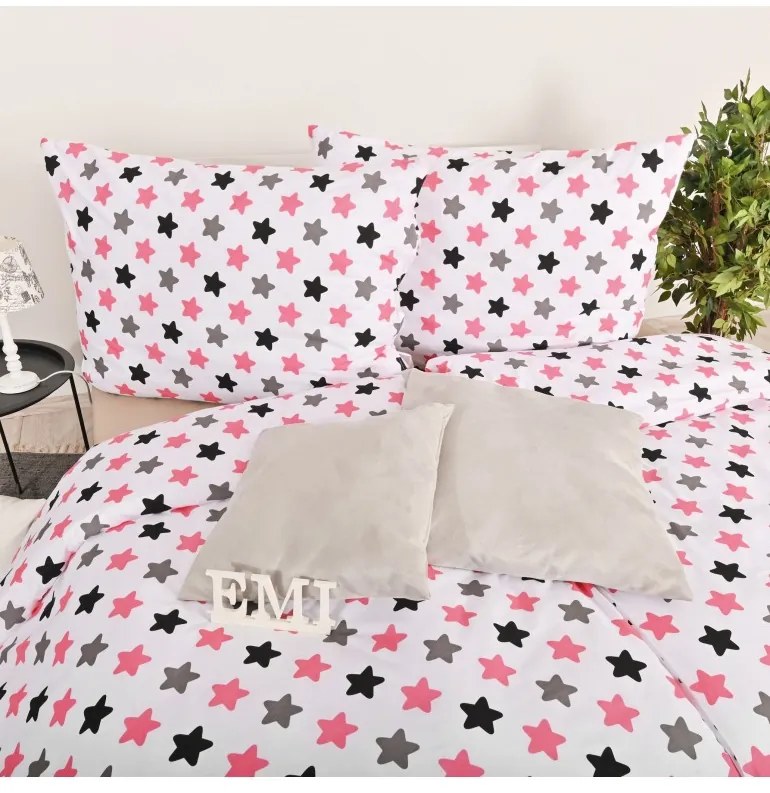 EMI Csillagok rózsaszínű gyermek pamut ágyneműhuzat, Gyerekgarnitúra 90x130 + 45x65