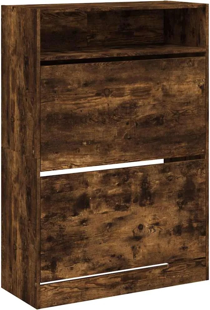 vidaXL füstös tölgy cipőszekrény 2 kihajtható fiókkal 80x34x116 cm
