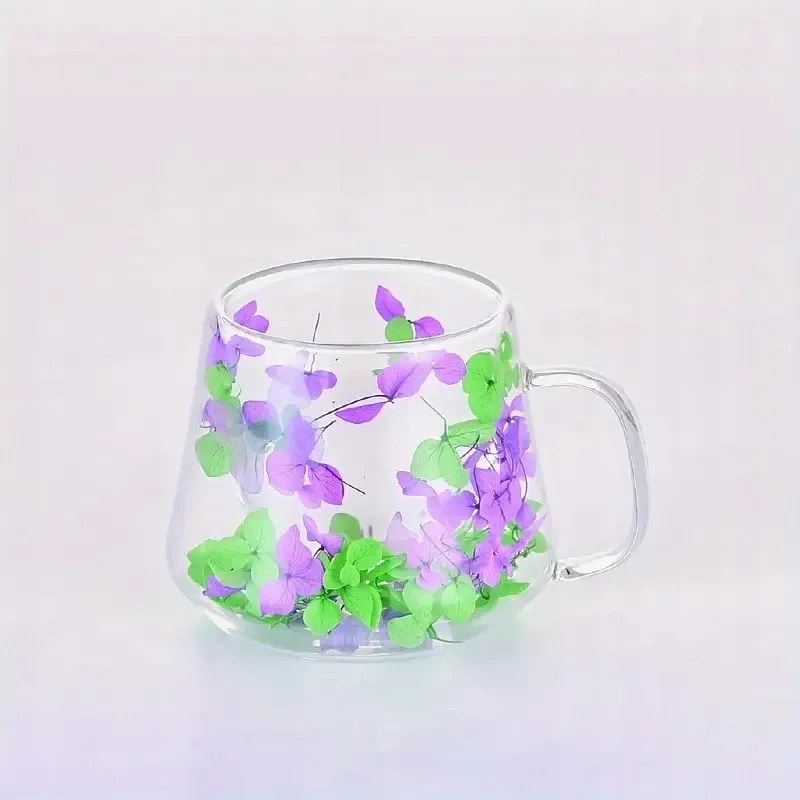 Üveg kávéscsésze virág motívummal Lila-zöld