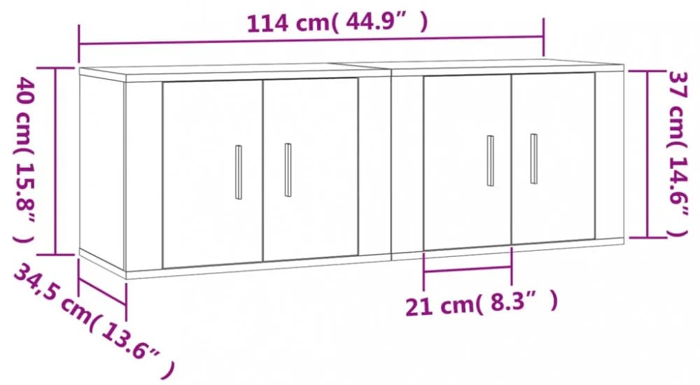 2 db magasfényű fehér fali TV-szekrény 57 x 34,5 x 40 cm