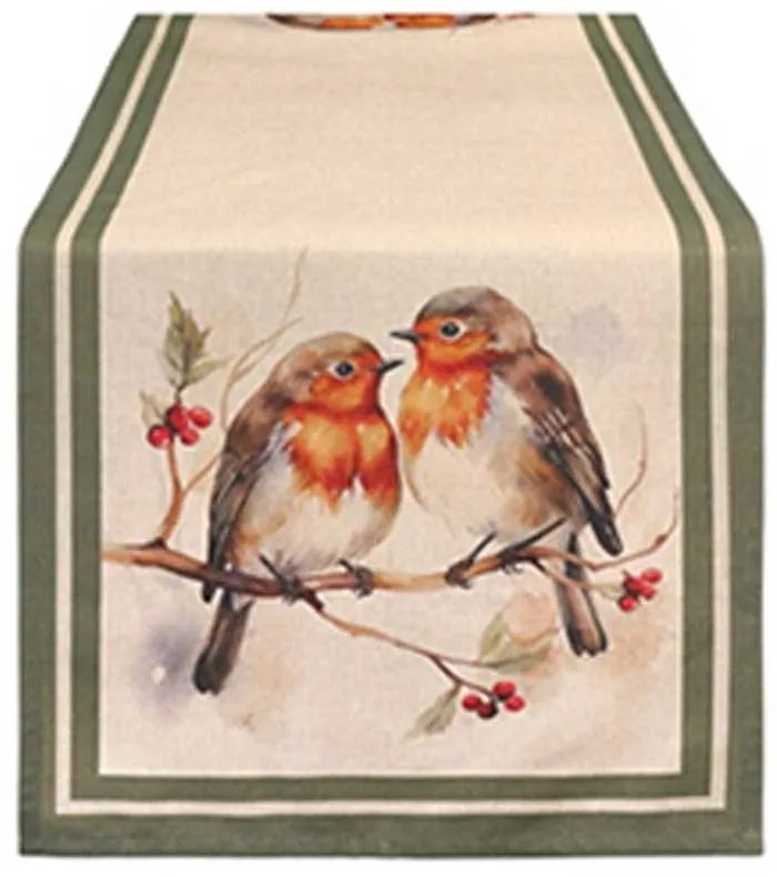 Madár mintás pamut asztali futó 50x150 cm Bosco incantato