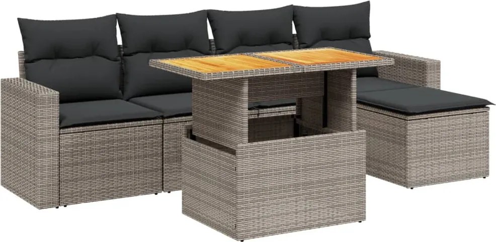 vidaXL 6 részes szürke polyrattan kerti ülőgarnitúra párnákkal