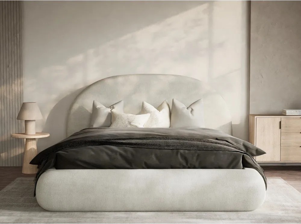 Krémszínű kárpitozott ágyneműtartós franciaágy ágyráccsal 160x200 cm Maumere – Maison de Rêve