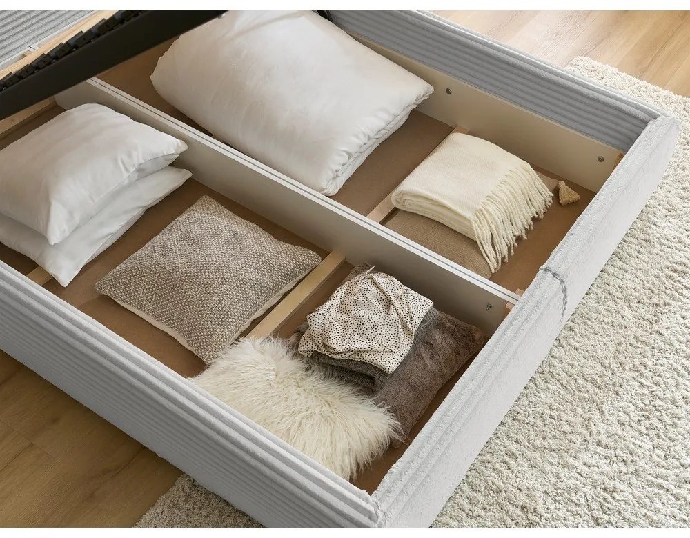 Világosszürke kárpitozott ágyneműtartós franciaágy ágyráccsal 180x200 cm Jade – Bobochic Paris