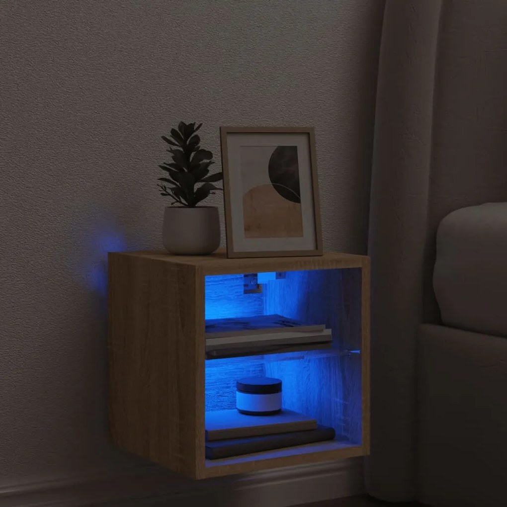 sonoma tölgy színű fali TV-szekrény LED-ekkel 30 x 28,5 x 30 cm