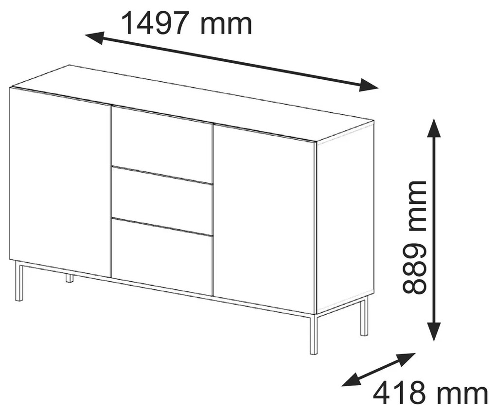 Komód Rawy 3D3S 2 (fehér + fekete). 1061128