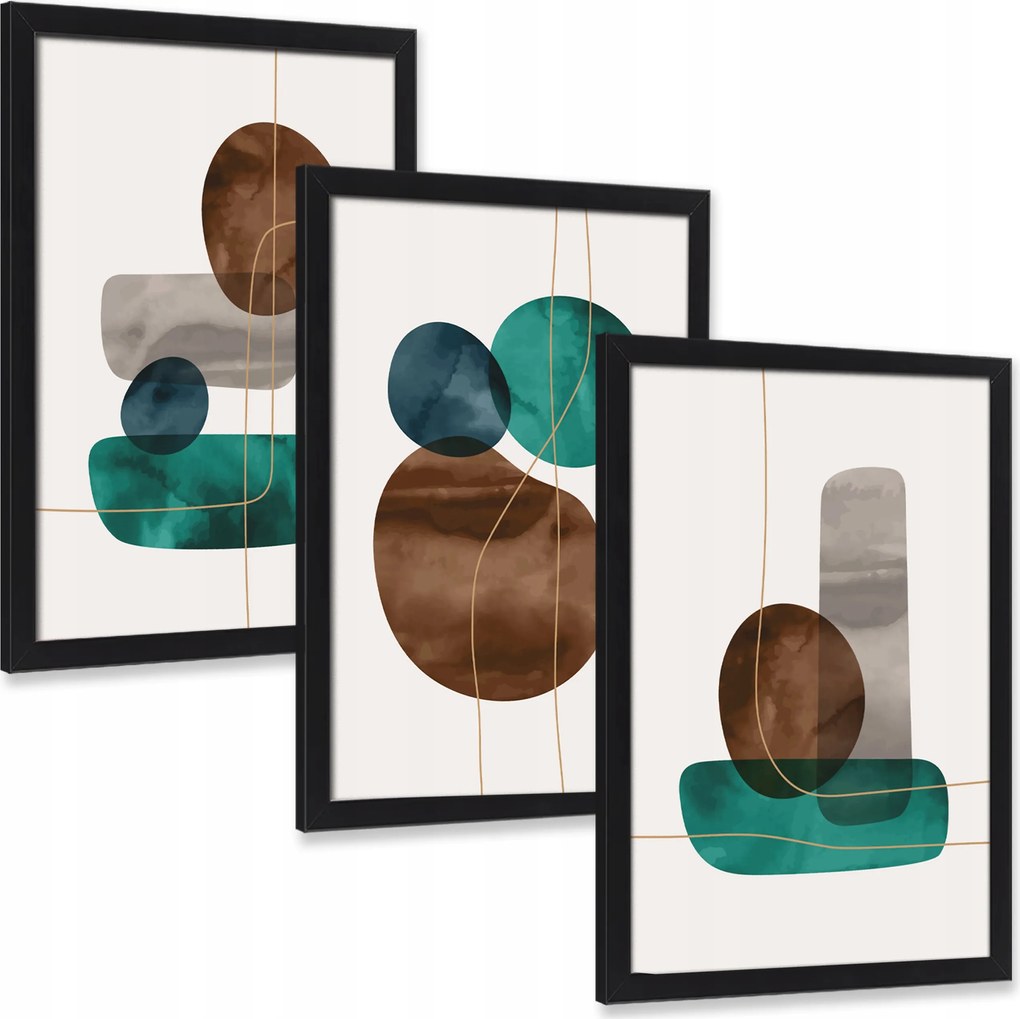 Absztrakt keretes falikép 3 db-os szett 40x30 cm