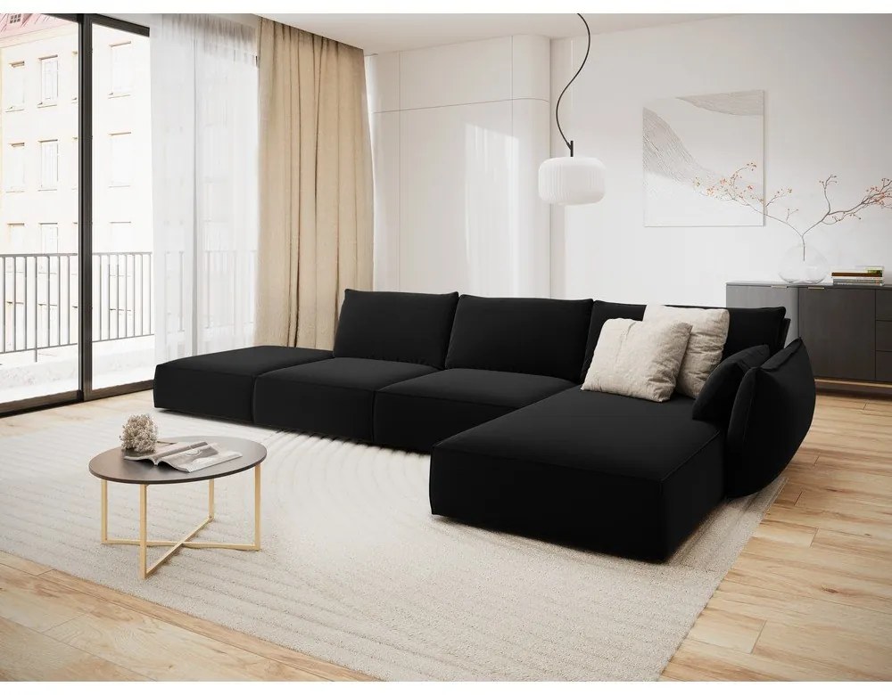 Fekete bársony sarokkanapé (jobb oldali-heverő résszel) Vanda – Mazzini Sofas