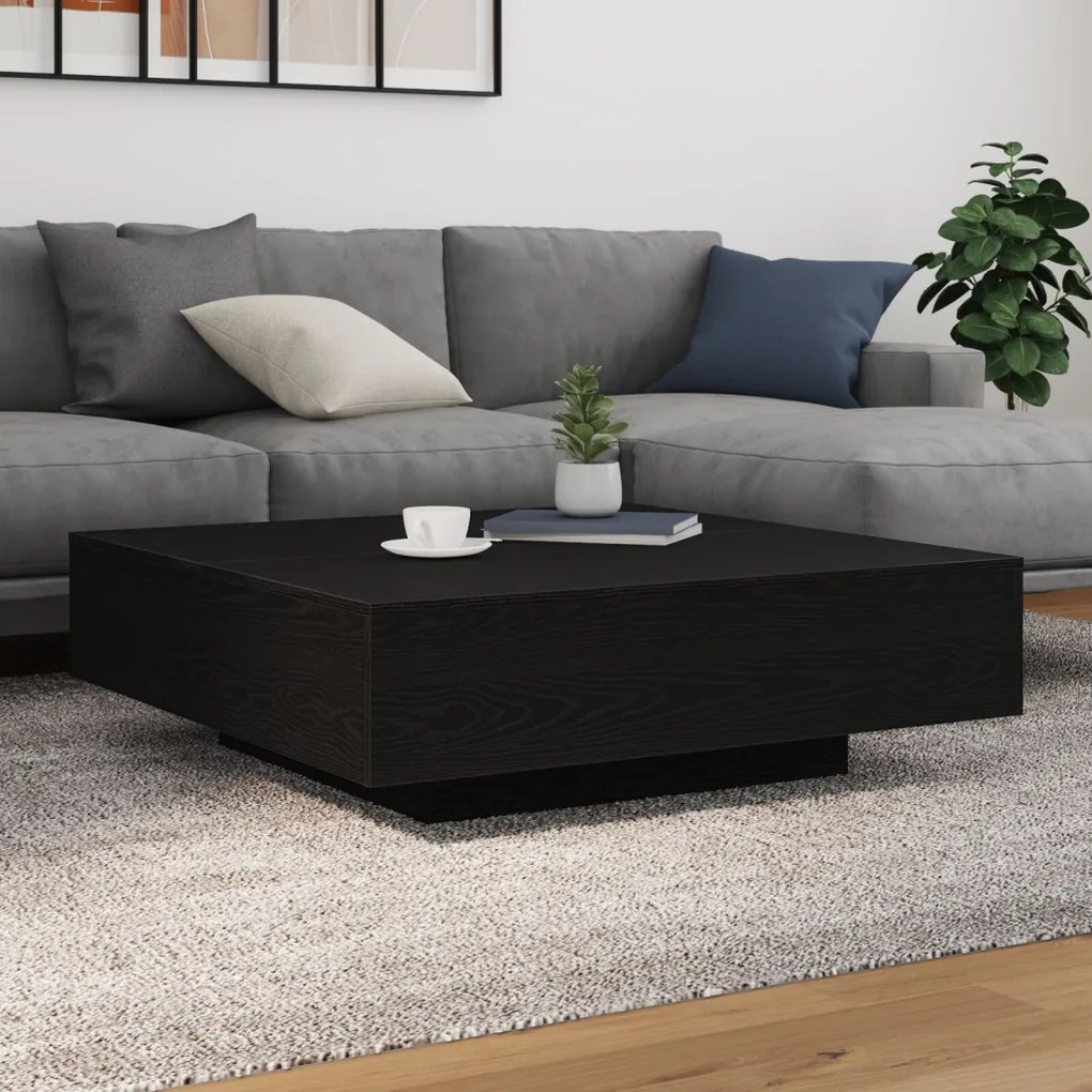 LED lámpás kávézóasztal fekete tölgy 100x100x31 cm
