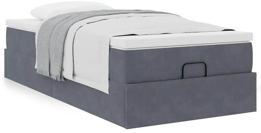 Ottomán ágykeret matraccal sötétszürke 90x190cm bársony