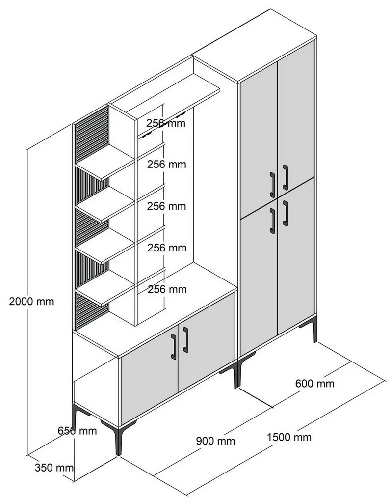 Faliakasztó cipőtartóval, polcokkal és szekrénnyelViyana Walnut and White