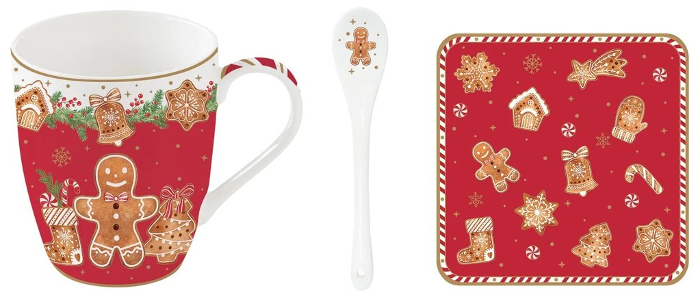Mézeskalács karácsonyi Porcelán bögre kanállal díszdobozban