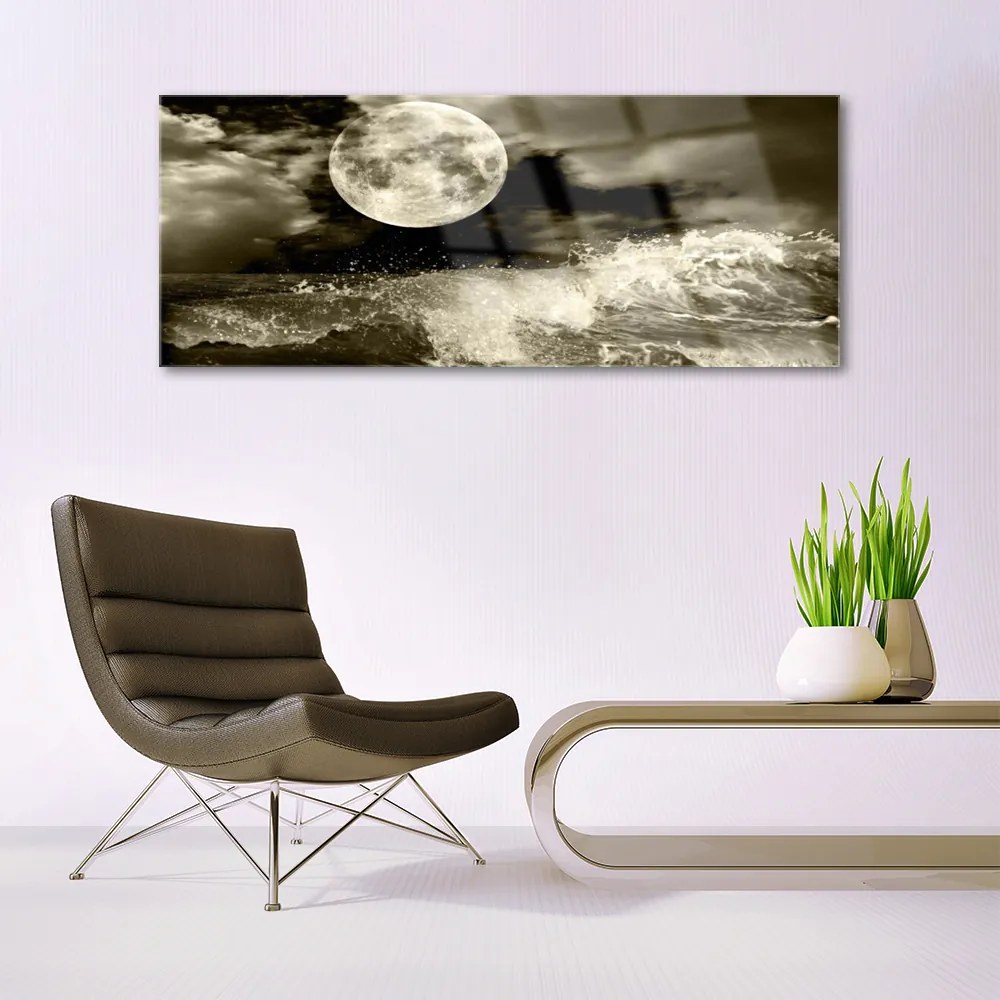 Üvegkép falra Éjszakai Hold Tájkép 125x50 cm