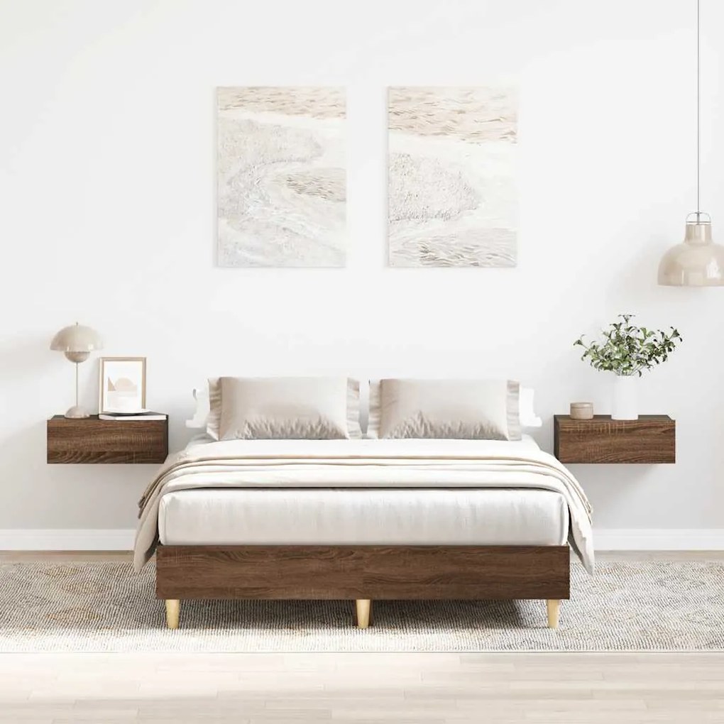 barna tölgyszínű szerelt fa ágykeret matrac nélkül 135 x 190cm