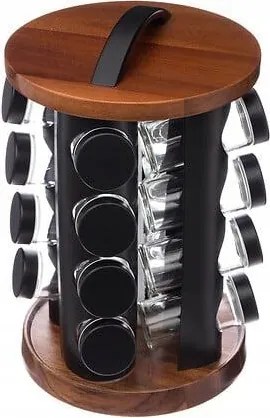 Fűszertartó állvány forgatható 16 tégelyes akácfa