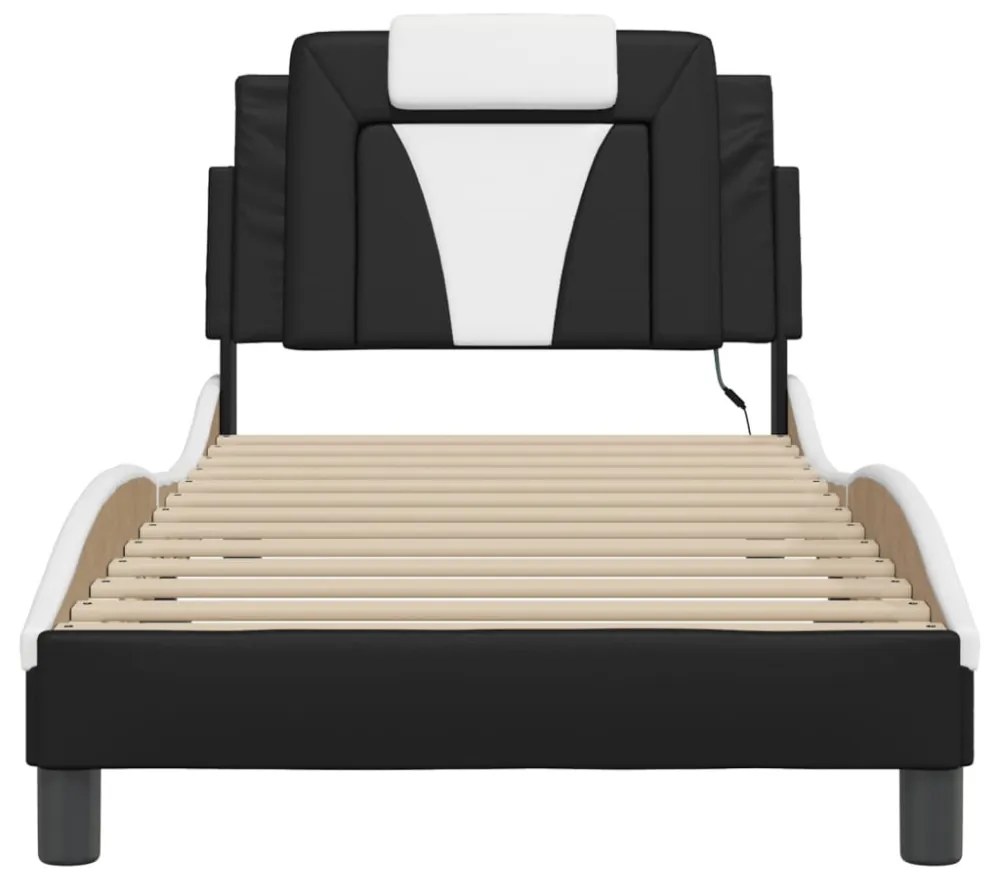 fekete és fehér ágykeret Viana LED-ekkel matrac nélkül 80 x 200 cm