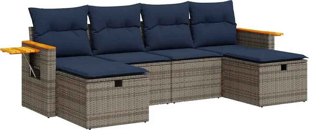 vidaXL 6 részes szürke polyrattan kerti ülőgarnitúra párnákkal